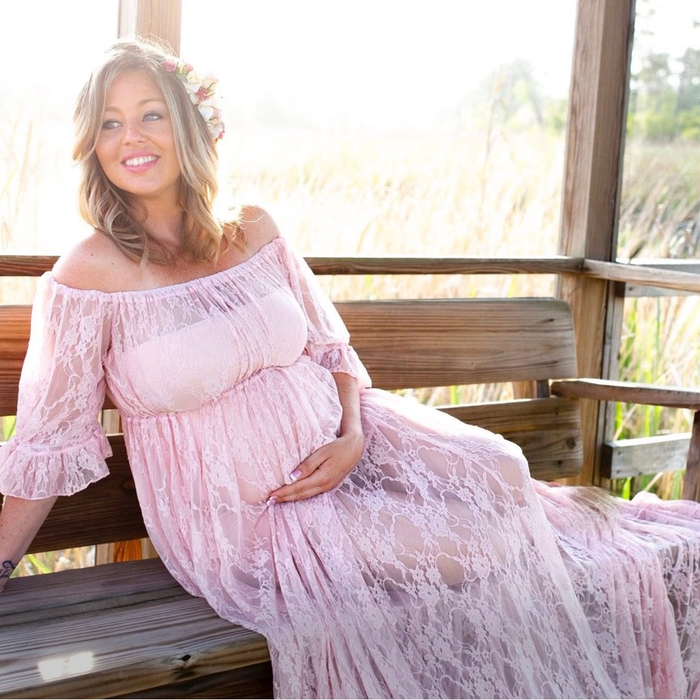 Sew Trendy Elegant Pink Lace Maternity Dress and liner